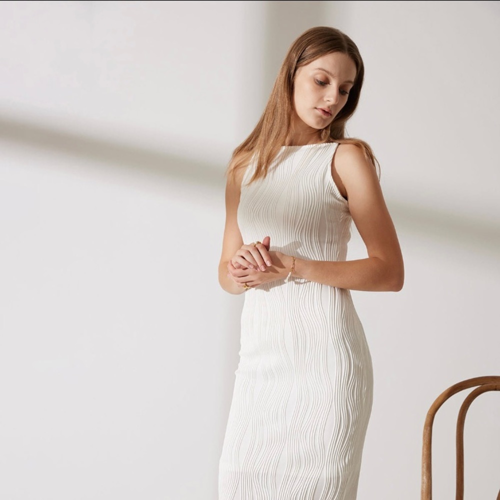 RIHOAS “Old Money” Water Ripple Dress NWT